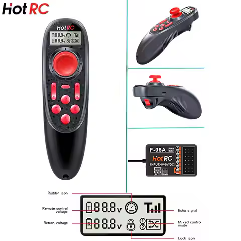 HOTRC New DS600 6CH 2.4GHz Radio Transmitter with F-06A Receiver for RC Car Boat Model