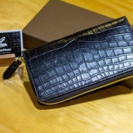 手工制鉛筆黑色啞面鱷魚皮革長銀包