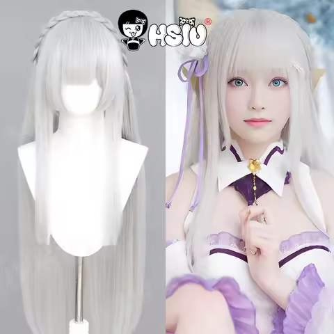Emilia Cosplay Wig HSIU 100cm Silver gray long hair Synthetic Wig Anime Re Zero Kara Hajimeru Isekai