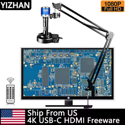 48MP 4K Digital Soldering Microscope FULL HD 1080P HDMI Camera USB Software 1-150x Lens Folding Stan