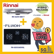 FUJIOH X RINNAI COMBO [FH-GS5530SVGL Fujioh Glass Cooker Hob GS5530 5530 5530SVGL &amp;RH-S259-SSR-T Rinnai Slim Hood]