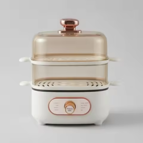 2-Tier Food Steamer Transparent Chambers Two-Tier Food Steamer Steam Cooker Rotary Control Knob