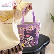 DASHU2 Kuromi Cartoon Bucket Bag Melody Animal Canvas Tote Bag Foldable Printed Lunch Cylinder Handbag Kids