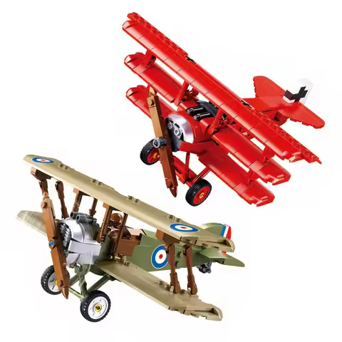 WWI Fokker DR-1 Triplane Fighter / Sopwith Camel Bi-Plane Fighter Military Building Blocks War Air F
