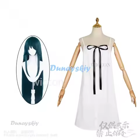 Anime Game The Song Of Saya Japanese Saya Cosplay Costume White Dress Lolita Cos Dark Green Long Wig