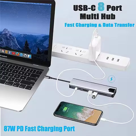 USB C Dock Type-C Thunderbolt 3 To 4K HDMI-Compatible TFSD USB RJ45 Ethernet Lan PD Charging 8-Port 