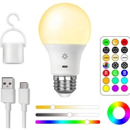 8W USB Rechargeable Smart RGB Color Changing Light Bulb, 9+3 Color Temperatures, E27 Dimmable Touch 