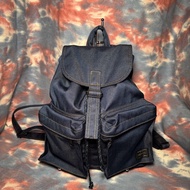 95% new head porter indigo denim drawstring backpack rucksack 原色仿牛仔布有蓋索繩細背囊 書包 背包