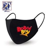 HITAM Boboiboy Animation Mask - 3ply Black 3ply Cloth Mask Earloop Scuba KN95 Kids Adults