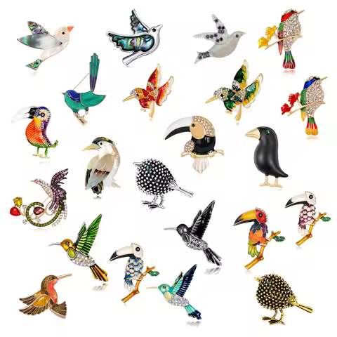 New Retro Shiny Crystal Bird Brooch Parrot Dove Animal Rhinestone Pins Men and Women Hundred with Ac