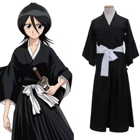2025 Halloween Anime BLEACH Cos Costume Kuchiki Rukia Shinigami Cosplay Costume Wig Set Halloween fo