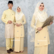 [size 36-50] Baju Kurung Moden Amira Kuning Lembut Soft Yellow - Set couple Sedondon Nikah Pengantin