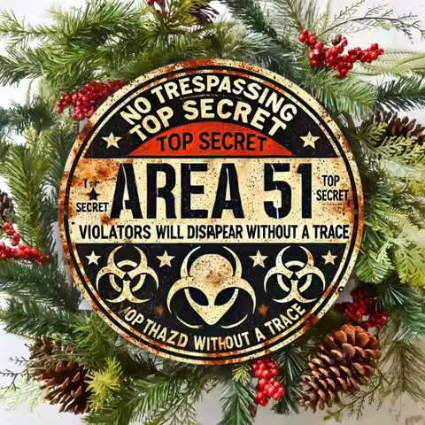 Vintage Alien UFO Metal Wall Sign - Area 51 Top Secret Rustic Decor Office Gift
