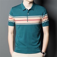 WZHZJ Men Polo Shirt Striped Short Sleeve Fashion Summer T Shirt Homme Korean Style Casual T Shirt Men Clothing (Color : Green, Size : M code)