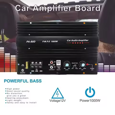 PA-80D Universal Car Amplifier Board 12V 1000W Mono Car Audio Power Amplifier Powerful Bass Subwoofe