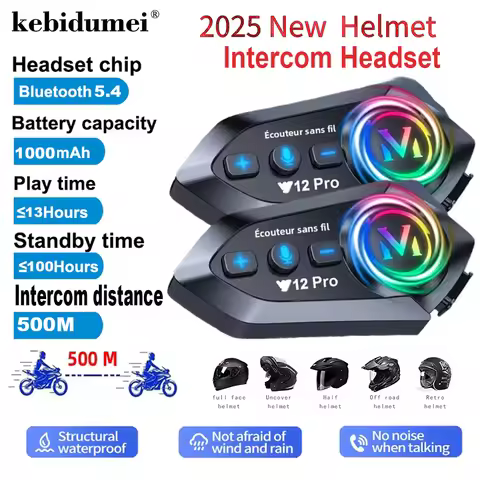 Y12 Pro Dual Mic Motorcycle Helmet Intercom Headset Wireless Hands-free Call Waterproof Music Player