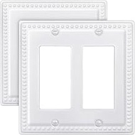 ZILLSEA 2-Pack Double Decorator Wall Plate, for Receptacle, Dimmer Switch, GFCI Outlet, Pure White W