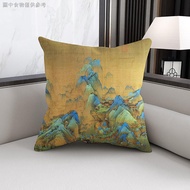 Tyk 8.12 Only This Green Pillow Chinese Style Zen Thousand Miles Rivers Mountain Map Chinese Landsca