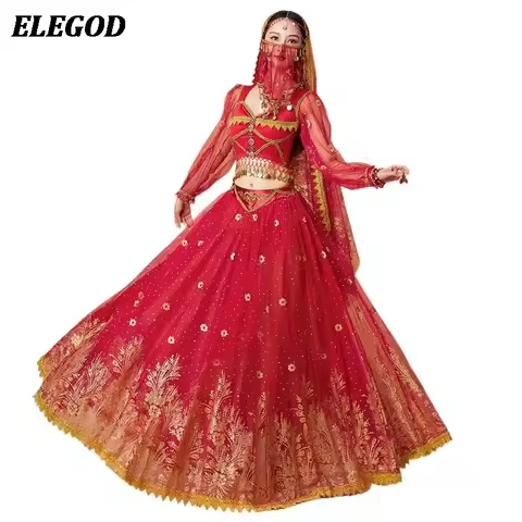 Women Halloween Cosplay Costume Set Adult Bellydance Indian Dance Outfit Lady Indian Bollywood Jasmi