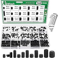 Aienxn 360PCS 15 Metric Sizes Set Screw Assortment Kit, Hex Socket Head Cup Point Set Screws 12.9 Cl