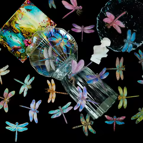30 Pcs Transparent Laser Insect Dragonfly Elements PET Stickers for 3D Decoration Bronzing Stickers