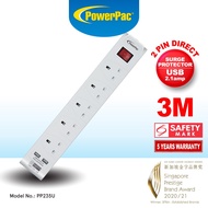 PowerPac Extension Cord, Extension Socket, Power with USB Charger 5 way 3M (PP235U)