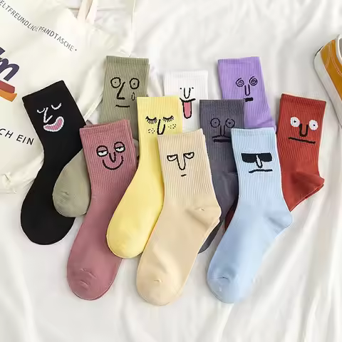 Korea Funky Harajuku Trend Women Colorful Funny Expression Socks Girl Kawaii Socks Unisex Surprise M
