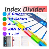 File A4 Index Divider Filing Separator Paper  and Plastic 10 Colors / 5 Colors / Jan-Dec / A-Z / 1-3