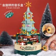Christmas Building Blocks Christmas Tree Rotating Music Box Desktop Decoration Girl Christmas Gift Toys Gift