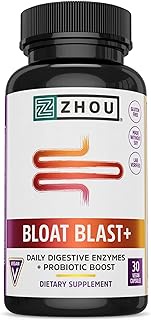 Zhou Nutrition Bloat Banisher Digestive Enzymes with Probiotics, Bloating Relief for Women and Men, Reduce Water Retention and Improve Digestive Health, Vegan, Non-GMO, Gluten Free, 30 Servings