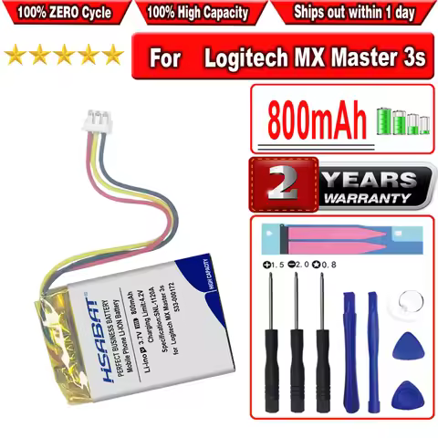 HSABAT 800mAh 533-000172 652535 Battery for Logitech MX Master 3s Game Wireless Mouse