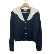Ganni Cardigan Sweater Size s dark tweed Navy Bijou Women White Direct from Japan Secondhand
