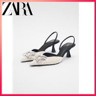 ZARA spring new women's shoes white bright decoration slingback high-heeled mules