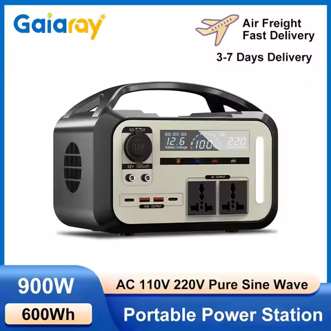 Gaiaray 900W 600Wh Portable Power Station LiFePO4 Battery Solar Generator Pure Sine Wave 220V 110V P