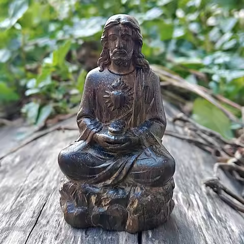 3.1-Inch Hand-Carved Wooden Jesus Statue, a Decorative Craft Item Suitable for Creative Home Desktop