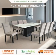 SAMPOINT Marble Dining Set 6 Seater , Fabric Chair 6 Seater , Dining Table Wooden Leg , Set Meja Mak