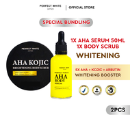 PERFECT WHITE AHA Body Serum 50 ml + AHA Kojic Brightening Scrub | Body Scrub Serum | lulur | Body S