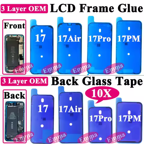 10Pcs 3-Layer OEM Waterproof Seal for iPhone 17 16Plus 15 Pro Max Precise LCD Frame Glue & Back Cove