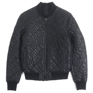 【5積分】成色極佳 ▼ EMPORIO ARMANI Emporio Armani 黑色標籤 Logo 壓紋雙拉鍊羊皮夾克/短款外套 黑色 44碼 正品男士