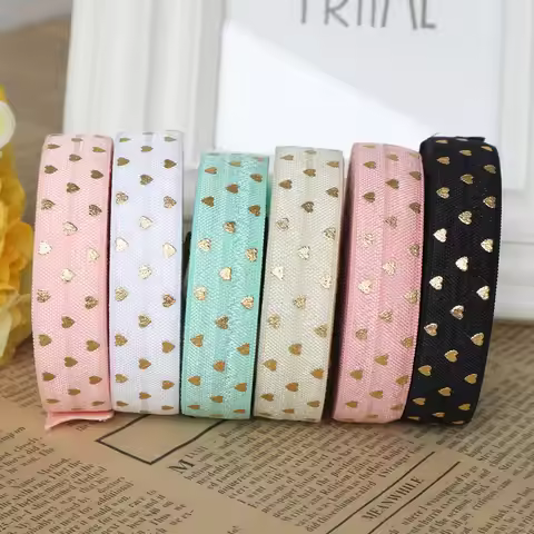 5Yards/lot 5/8'' 16MM Hearts Printed Elastic Rubber Band Fold Over Elastic Foe Ribbon Diy Accessorie