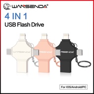 WANSENDA USB 4-In-1 3.0แฟลชไดร์ฟสำหรับ Ipad/ios // PC 256GB 128GB ไดร์ฟปากกา OTG 64GB 32GB 16GB หน่วยความจำ USB