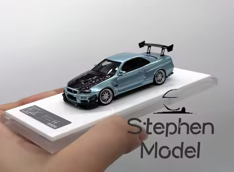Error 404 1:64 R34 Ice Blue Carbon Hood Resin Car Model Collection