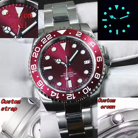 Custom logo watch NH35 movement 40mm silver case luxury sapphire crystal aseptic dial ceramic ring c