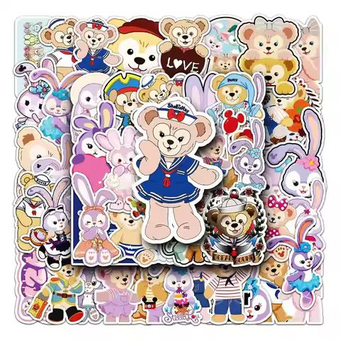 50 pcs of cute decorative stickers featuring Duffy Bear and StellaLou, waterproof cartoon graffiti D