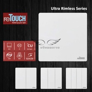 reTouch White Ultra Rimless Switch 1 2 3 4 Gang 1 Way 2 Way Bell Autogate 20A 45A Aircond Oven Heater Intermediate SIRIM