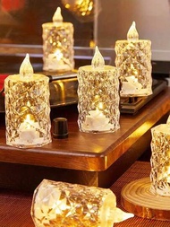 3/6入組鑽石水晶無火led蠟燭燈,適用於婚禮和家居裝飾,燭光晚餐,led電子環保燈,綻放舒緩的光芒,小夜燈桌面裝飾。