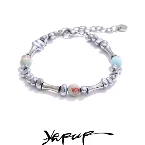 Yhpup Men Beads Natural Stone Manual Handmade Bracelet Bangle Lobster Clasps Fashion Jewelry