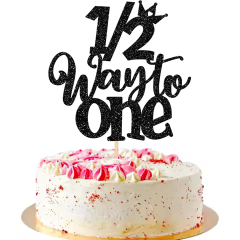 1/2 Half Way to One Cake Topper Happy 6 Months Birthday Cake Decoration for Baby Happy 6 Months Birt