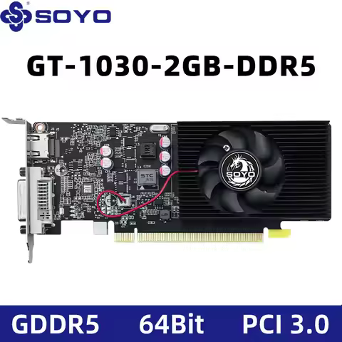SOYO Graphics Cards NVIDIA GT1030 2G GDDR5 64bit Video Card HDMI+DP+DVI For Desktop Gaming Computer 