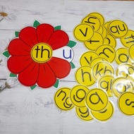 ROTATE FLOWERS LEARNING LETTERS - Grafted, laminated, size 30cmx30cm, built-in magnet to stick to ma